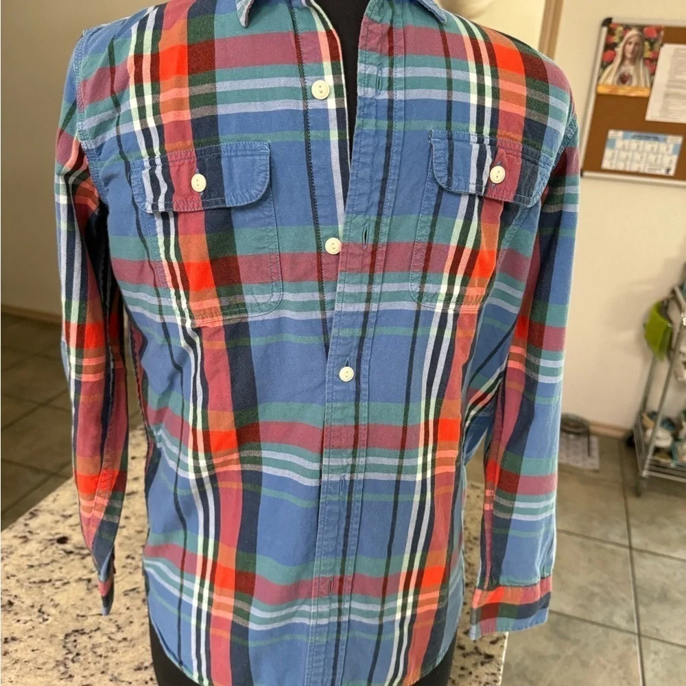 Gap Kids Unisex Long Sleeve Button‎ Up Shirt Set of Two Plaid Red & Blue XXL